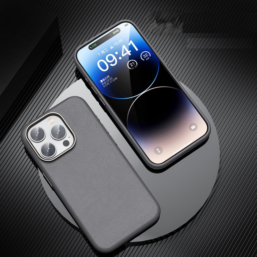iPhone 16 Pro Luxury Business Style Vegan Leather Case - Gray